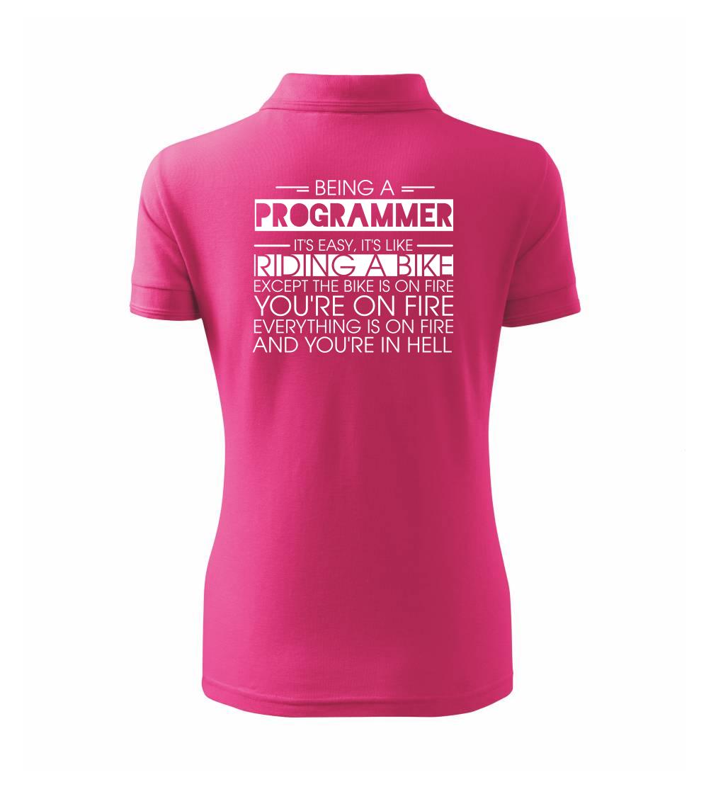 Vtipné tričká do práce - Being a programmer - bike - Polokošeľa dámska Pique Polo