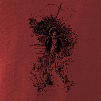 Kreslený chlapec s prútom