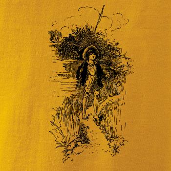 Kreslený chlapec s prútom