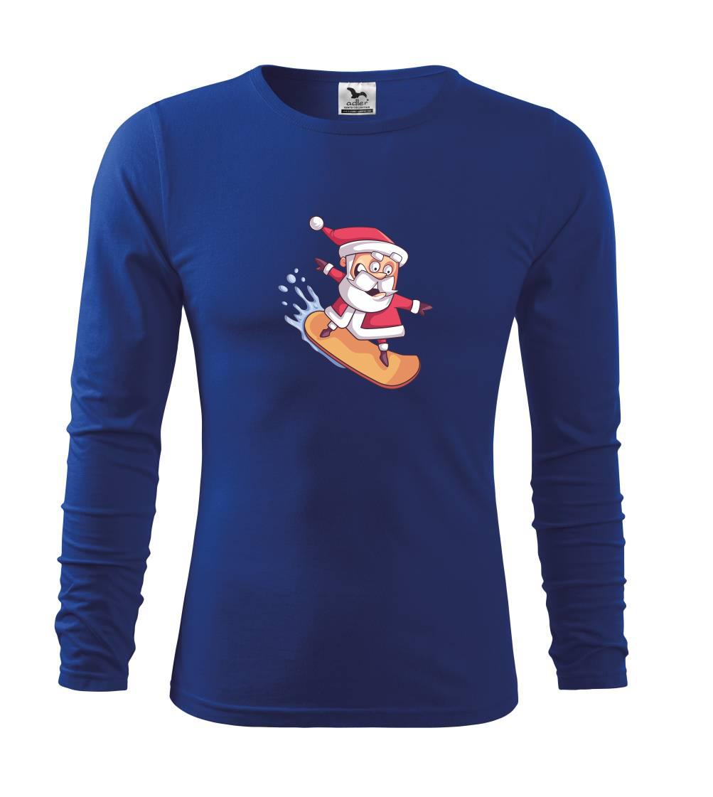 Vianočné tričká - Santa jazdiaci na snowboarde - Tričko detské Long Sleeve