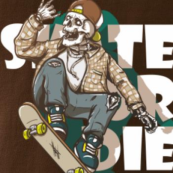 Skull riding skateboard