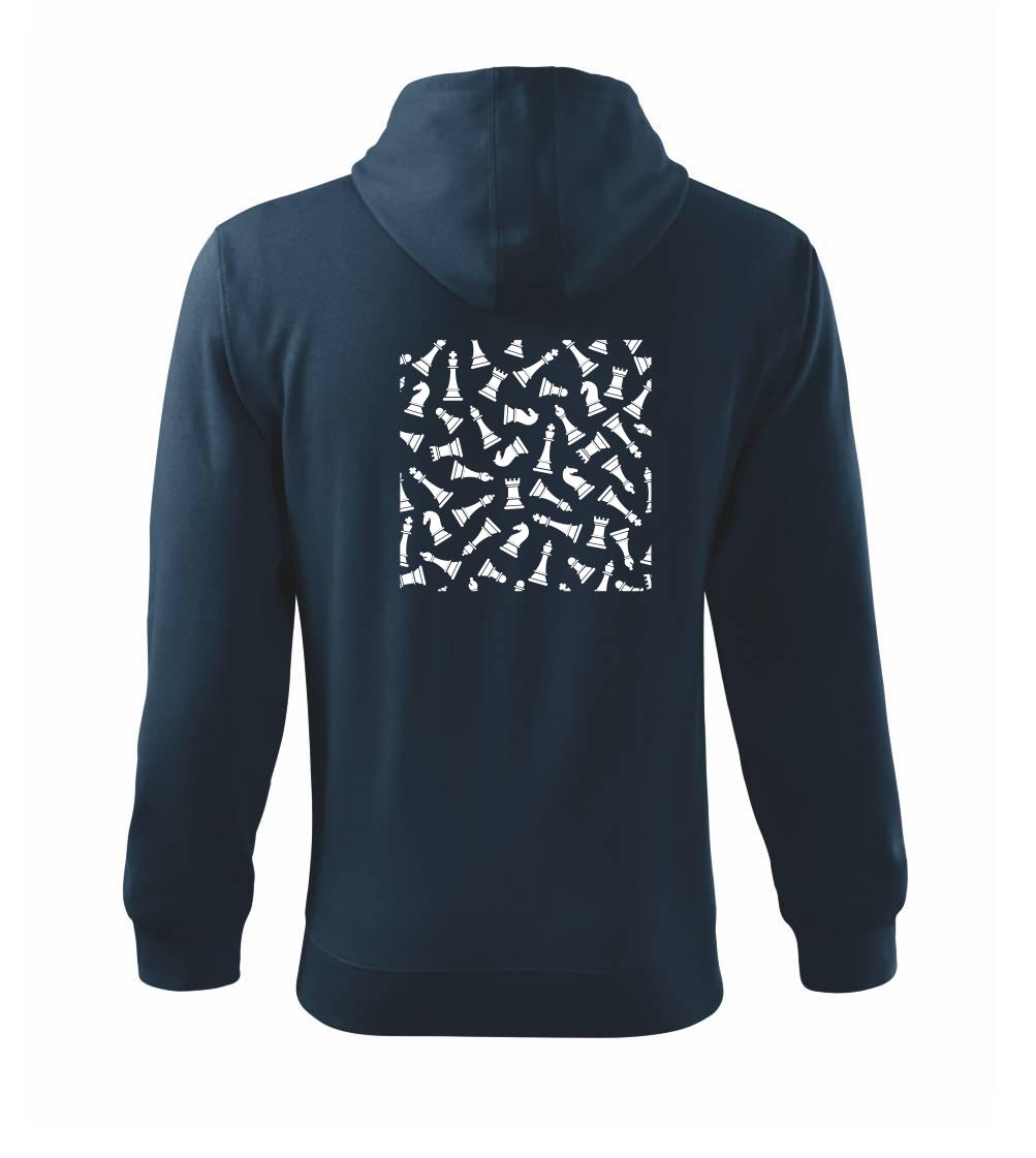 Tričká a mikiny so spoločenskými hrami  - Šachové figúrky vo štvorci - Mikina s kapucňou na zips trendy zipper