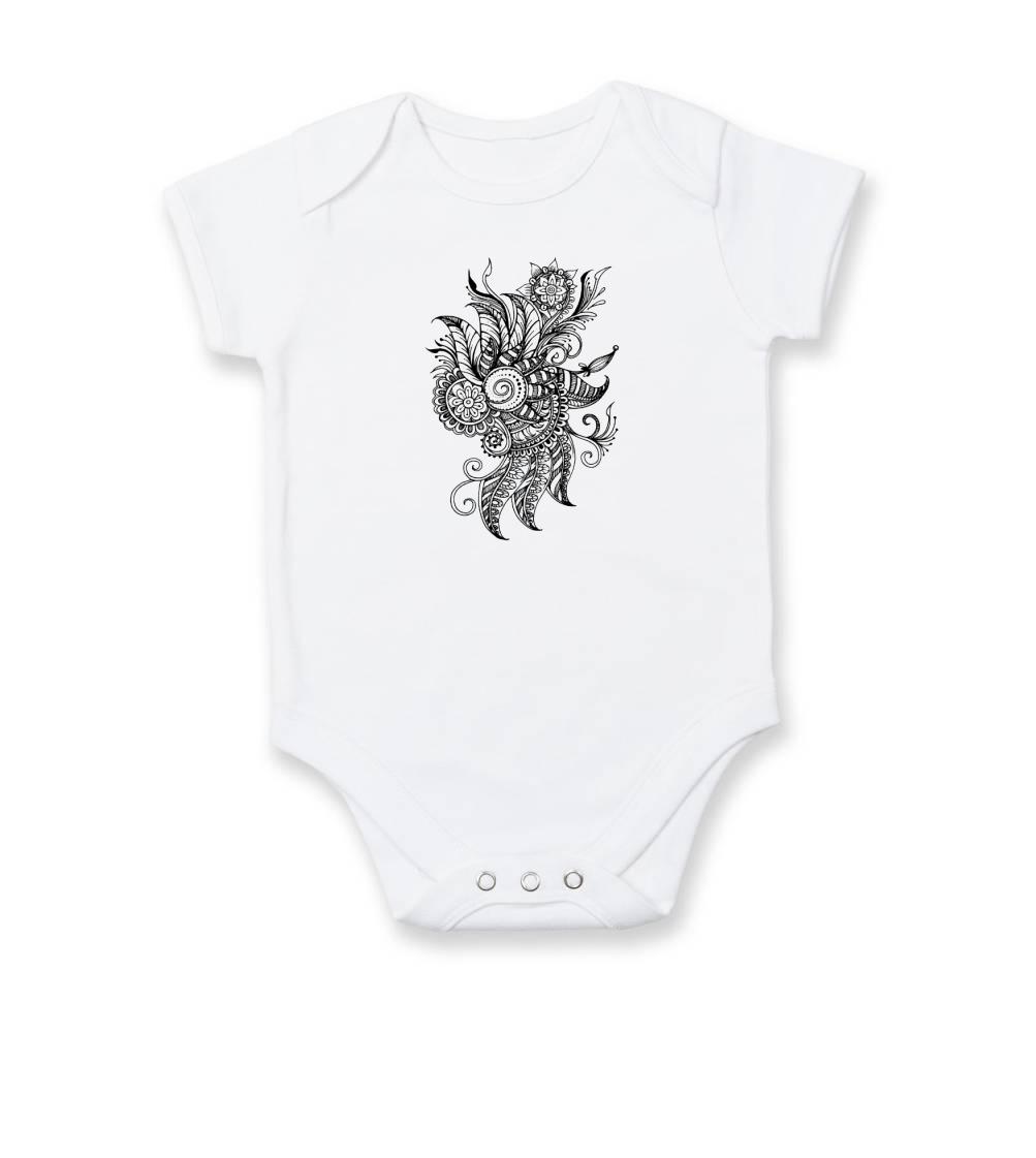 Grafické tričká - Tetovanie ornament kvet - Body dojčenské s krátkym rukávom