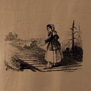 Kreslené dievča na rybách