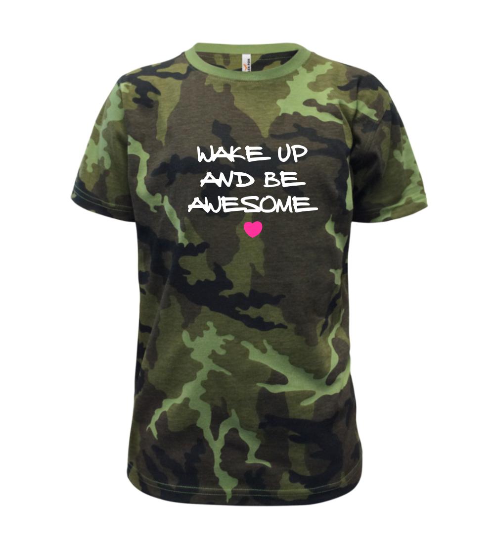 Ostatné nápisy - Wake up and be awesome - Detské maskáčové tričko