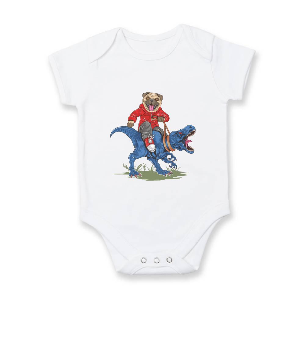 Mops na tričku - Mops a tyranosaurus - Body dojčenské s krátkym rukávom