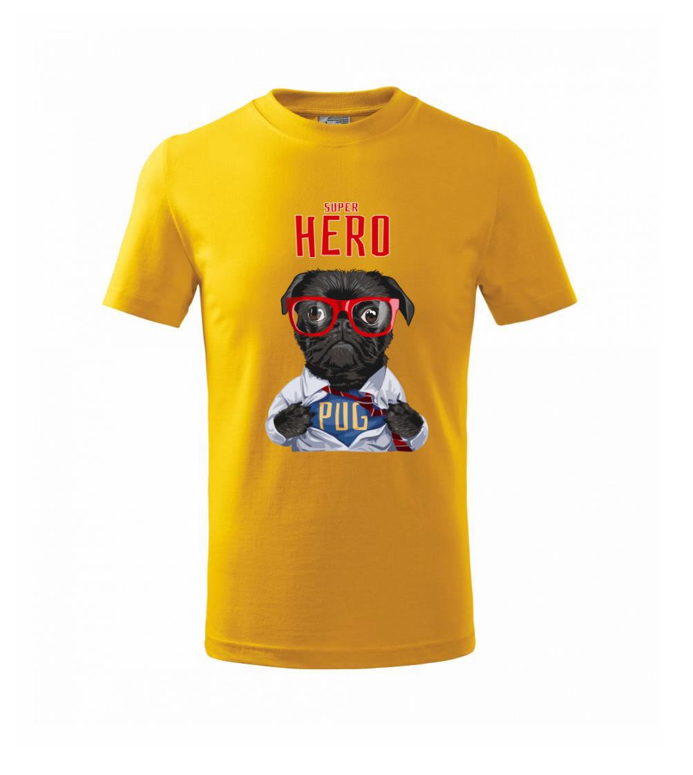 Mops na tričku - Mops - Pug Superhero - Tričko detské bavlnené