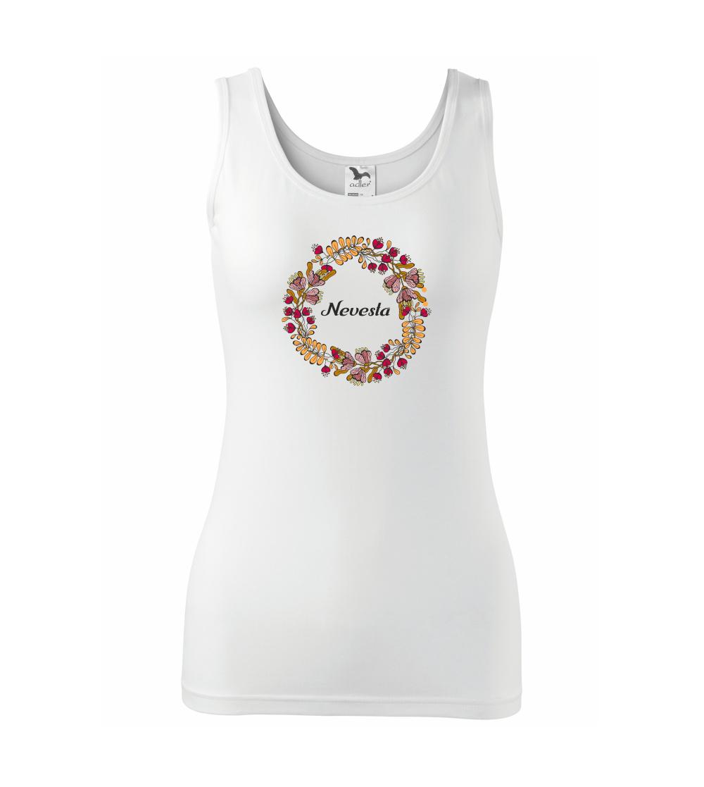 Svadobné tričká - Ženích a nevesta - sušené kvety venček (Pecka design) - Dámske tielko