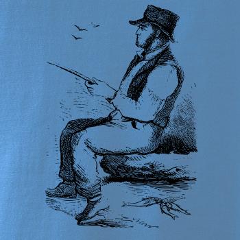 Kreslený pán s klobúkom na rybách