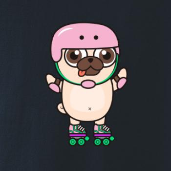 Mops a kolieskové korčule