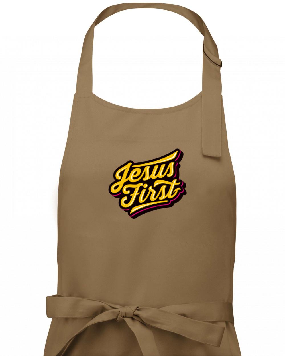 Jesus first žltý nápis - Pánska zástera na varenie