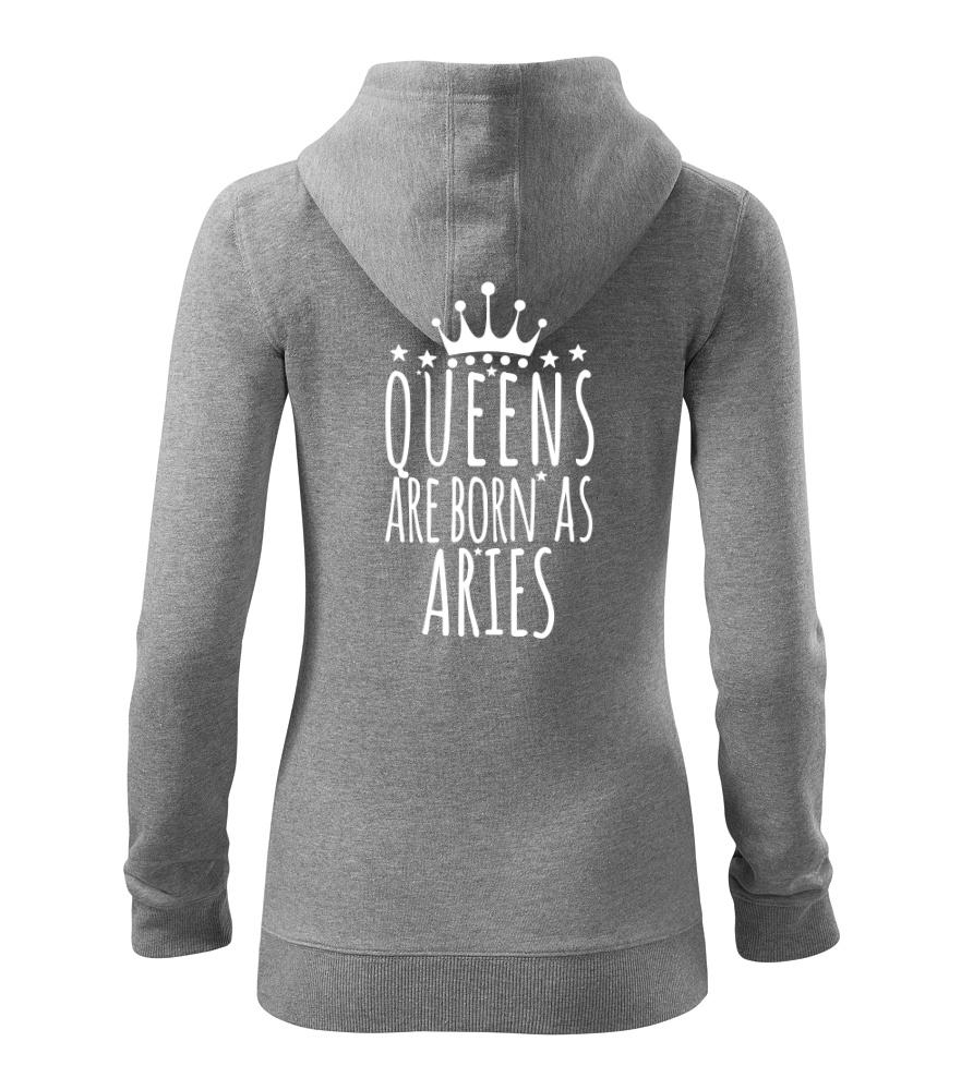 Tričká baran - Queens are born as Aries - Baran - Mikina dámska trendy zipper s kapucňou