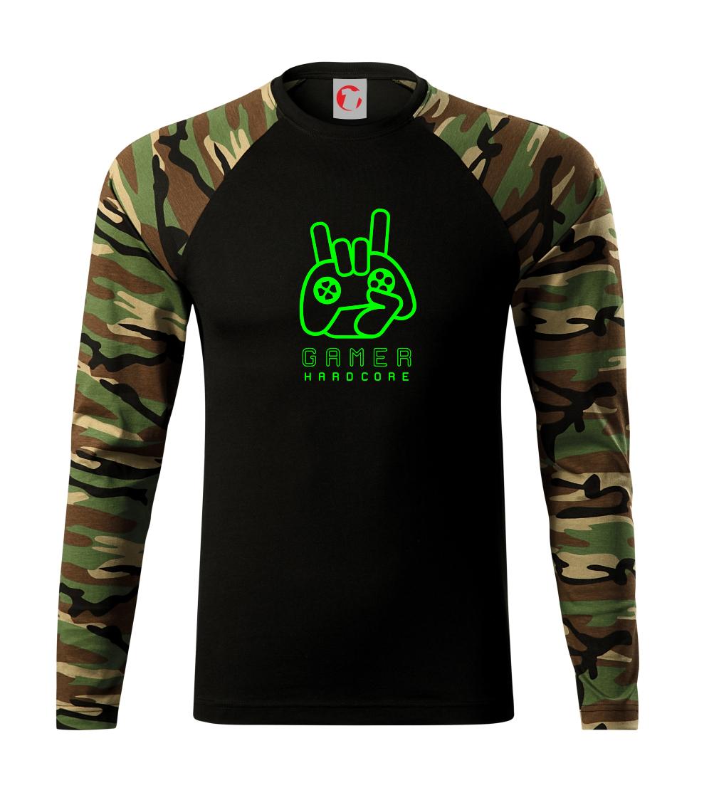 Tričká pre ajťákov - Hardcore gamer - ruka - zelená - Camouflage LS