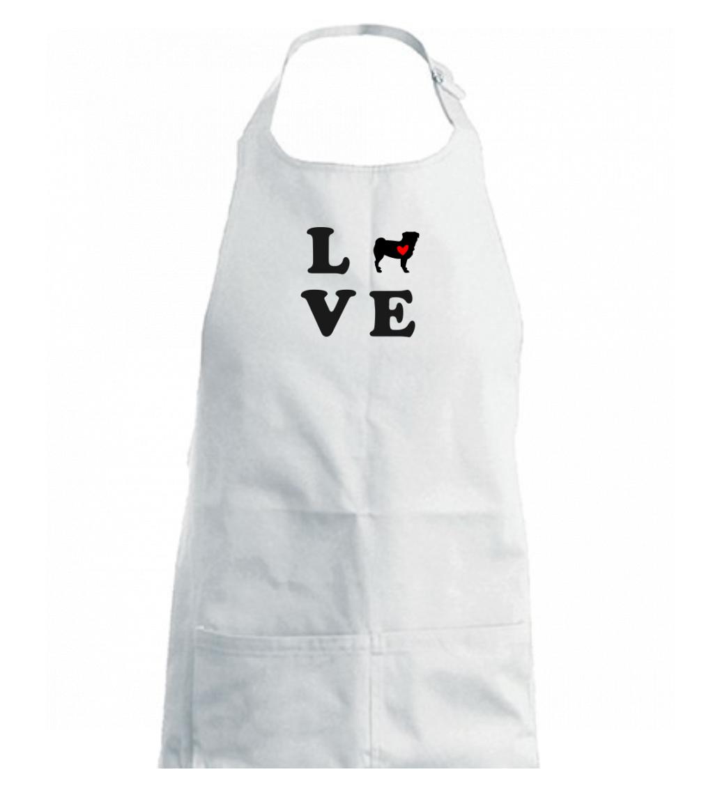 Mops na tričku - Mops love - Dámska zástera na varenie