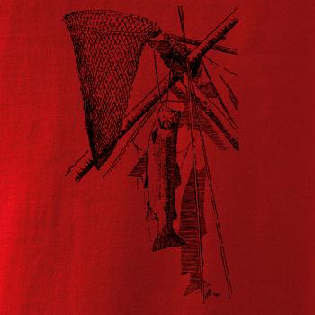 Kreslený podberák a chytená ryba