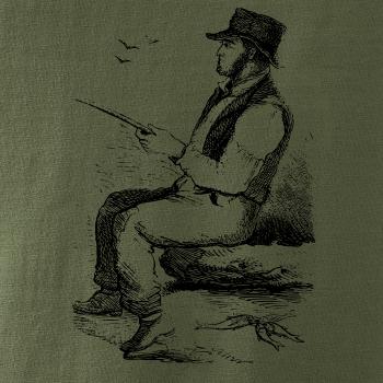 Kreslený pán s klobúkom na rybách