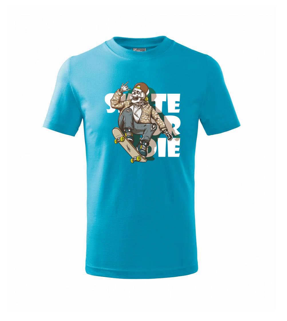 Skull riding skateboard