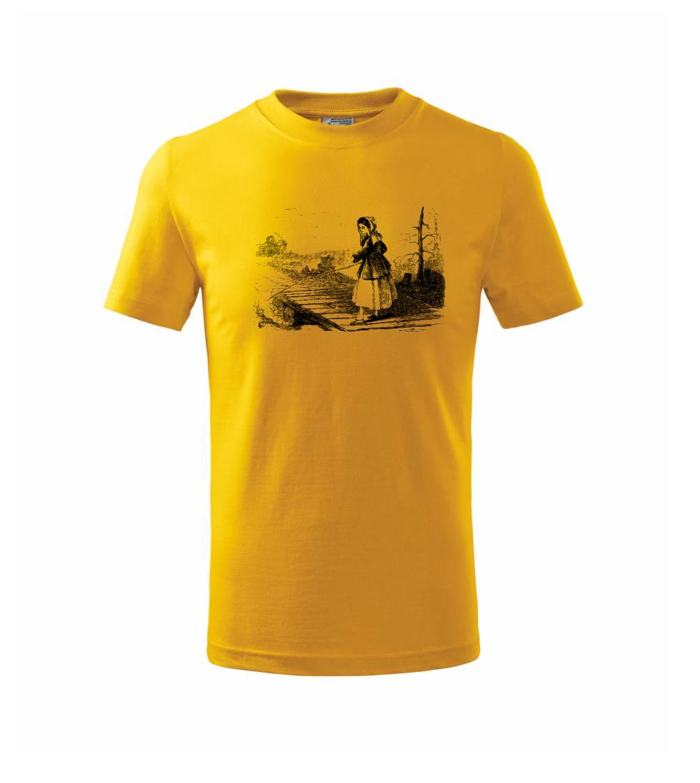 Kreslené dievča na rybách