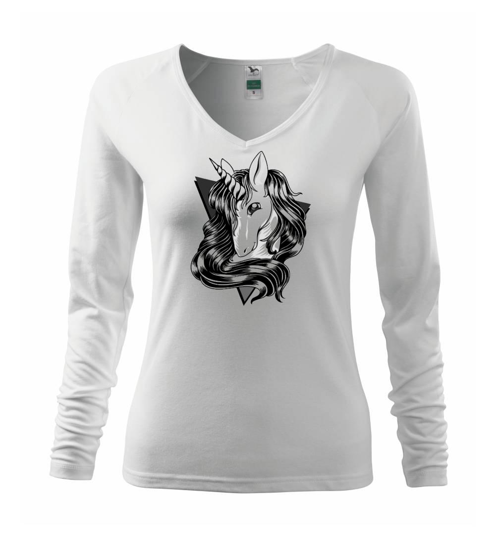 Tričká s jednorožcom - Jednorožec čiernobiely kreslený - Tričko dámske Elegance