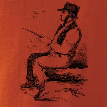 Kreslený pán s klobúkom na rybách