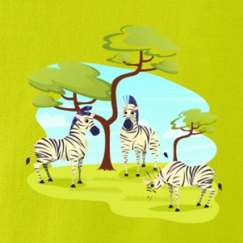 Zebry pod stromom