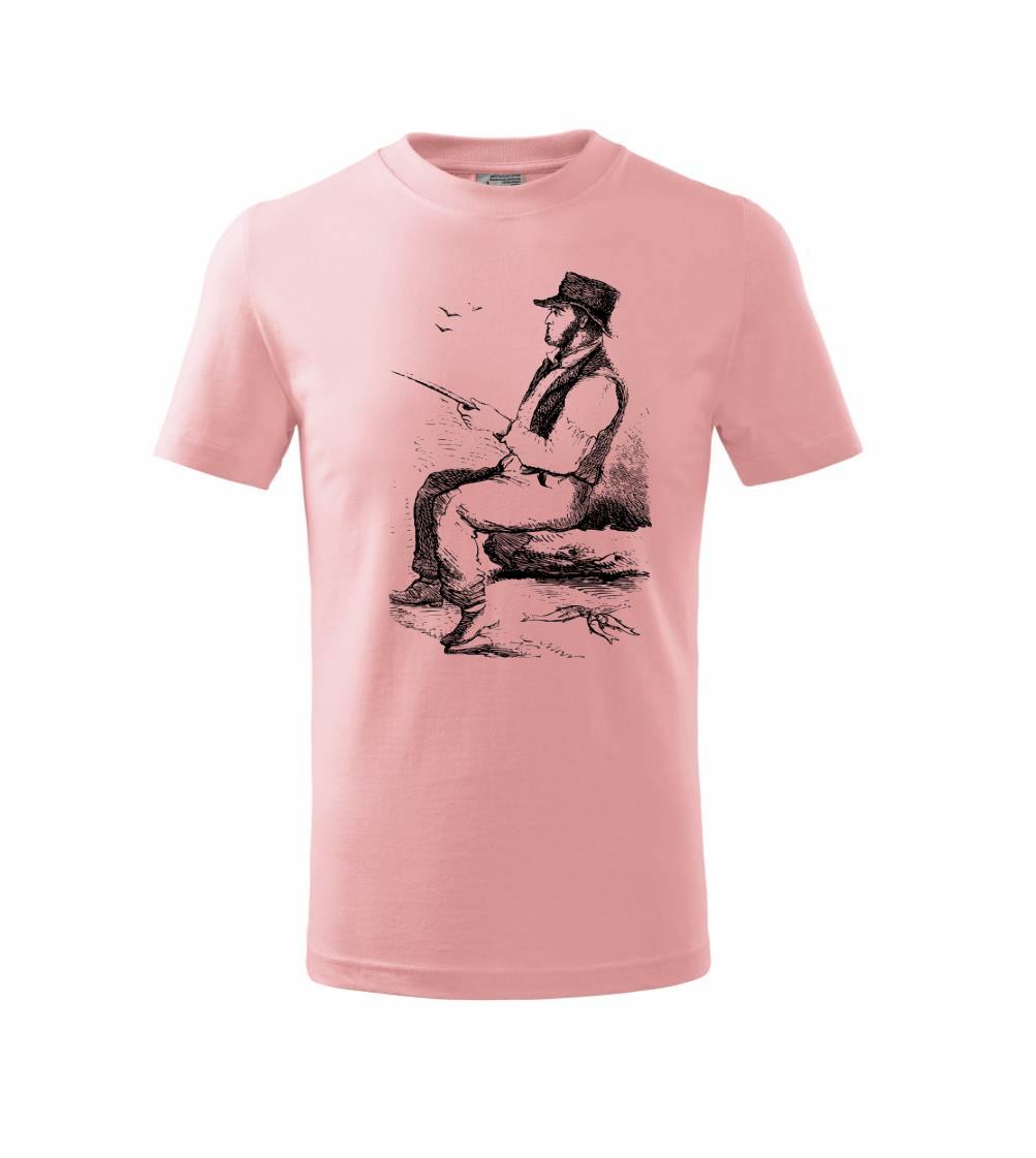 Kreslený pán s klobúkom na rybách