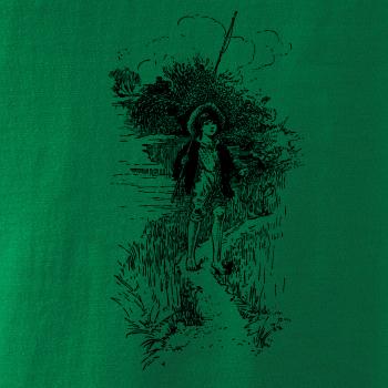 Kreslený chlapec s prútom