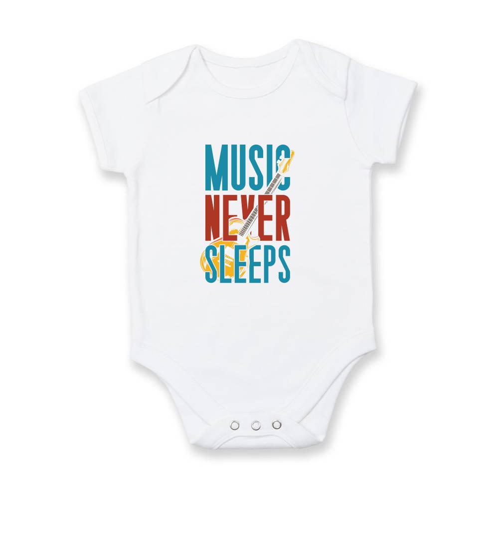 Hudobné tričká - Music Never Sleeps - Body dojčenské s krátkym rukávom