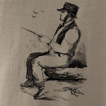 Kreslený pán s klobúkom na rybách