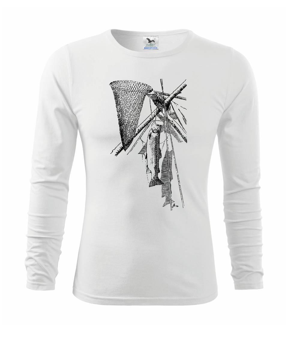 Tričká pre rybárov s potlačou - Kreslený podberák a chytená ryba - Tričko detské Long Sleeve