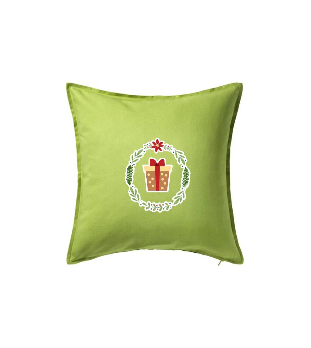 Vianočné tričká - Vianočný veniec s darčekom - Vankúš 50x50