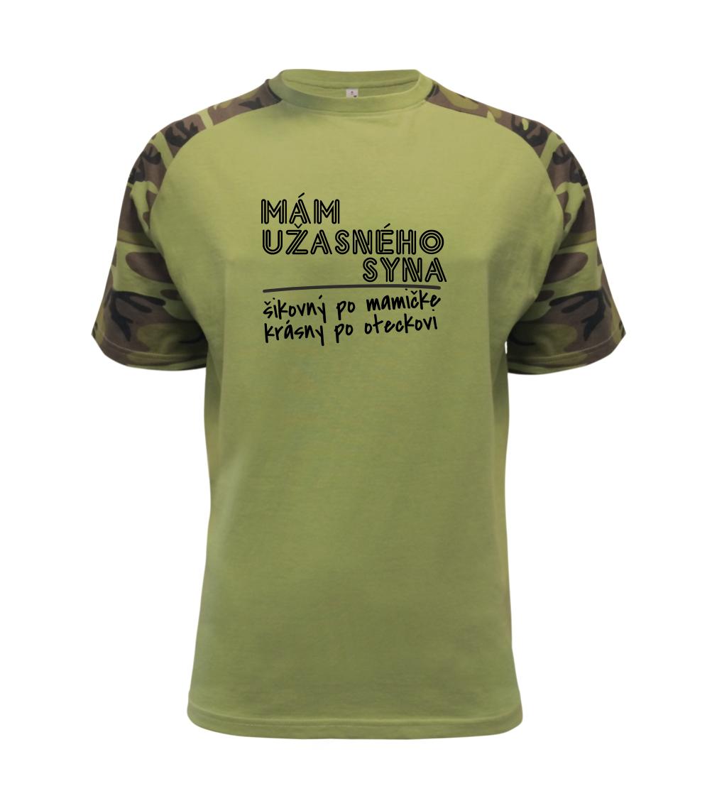 Tričká a mikiny pre mamičky - Mám úžasného syna, krásný po mamičke, šikovný po oteckovi - Raglan Military