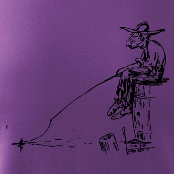 Kreslený rybár na pni