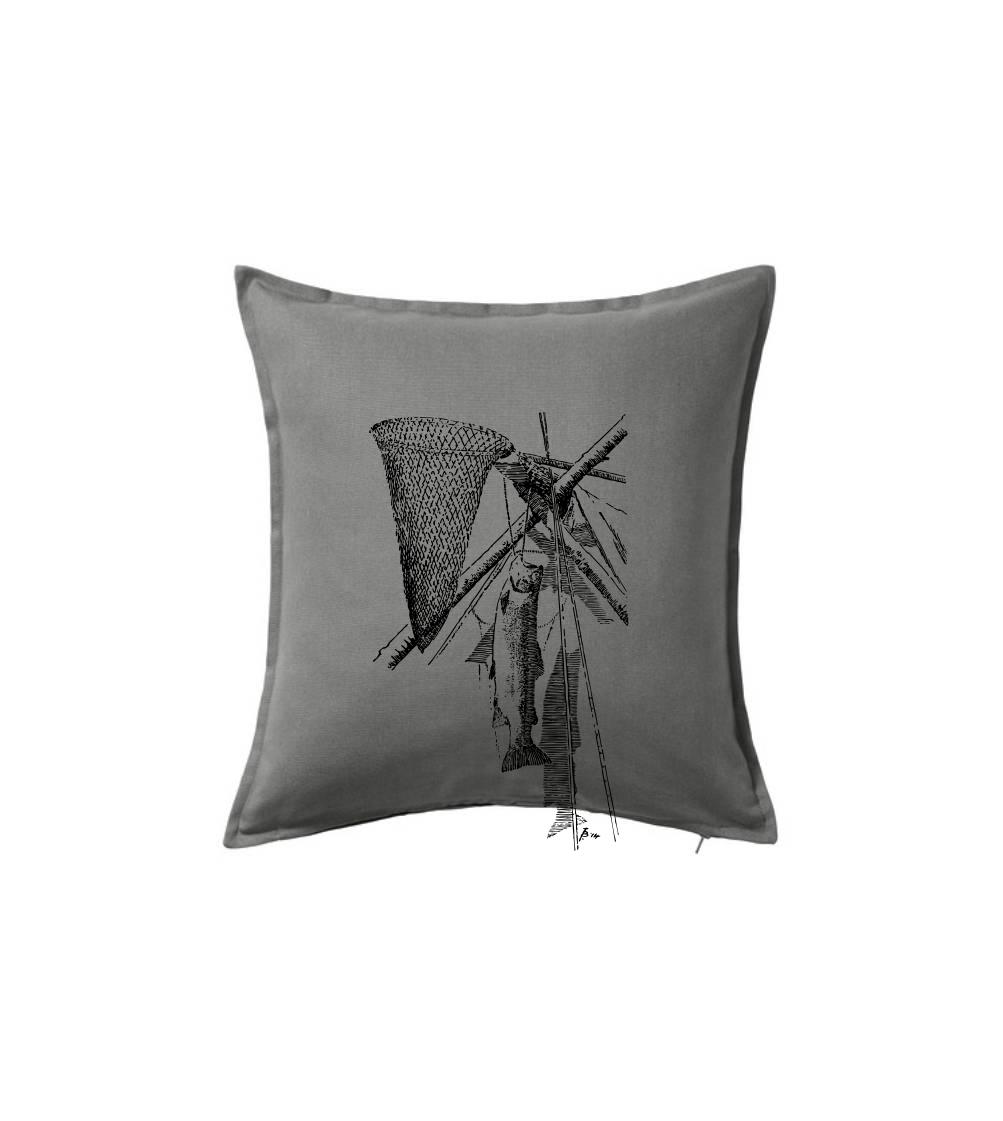 Kreslený podberák a chytená ryba