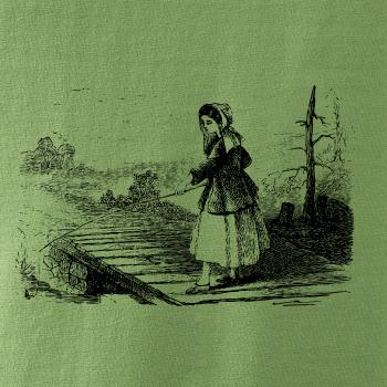 Kreslené dievča na rybách