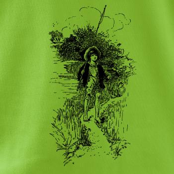 Kreslený chlapec s prútom