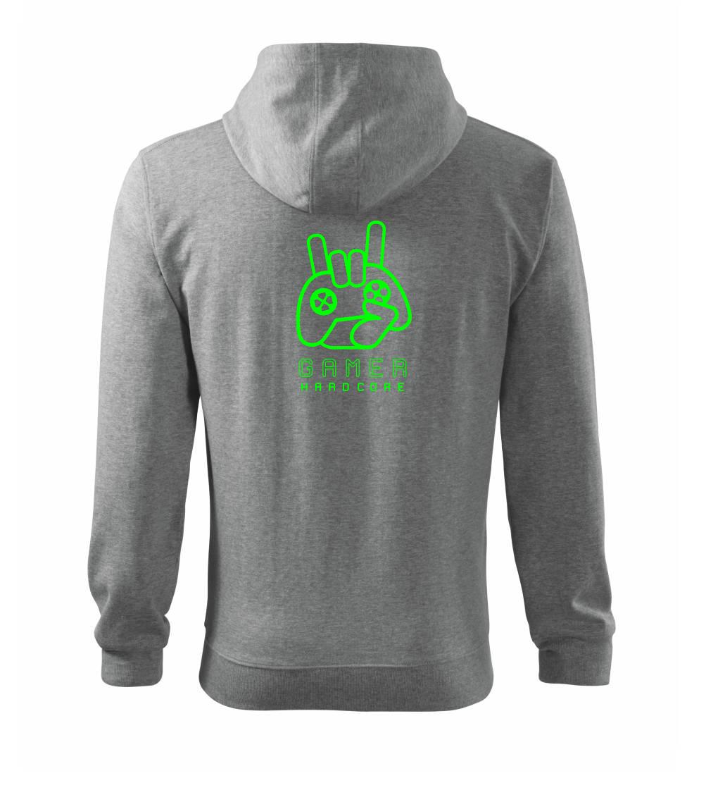 Tričká pre ajťákov - Hardcore gamer - ruka - zelená - Mikina s kapucňou na zips trendy zipper