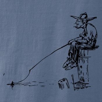 Kreslený rybár na pni