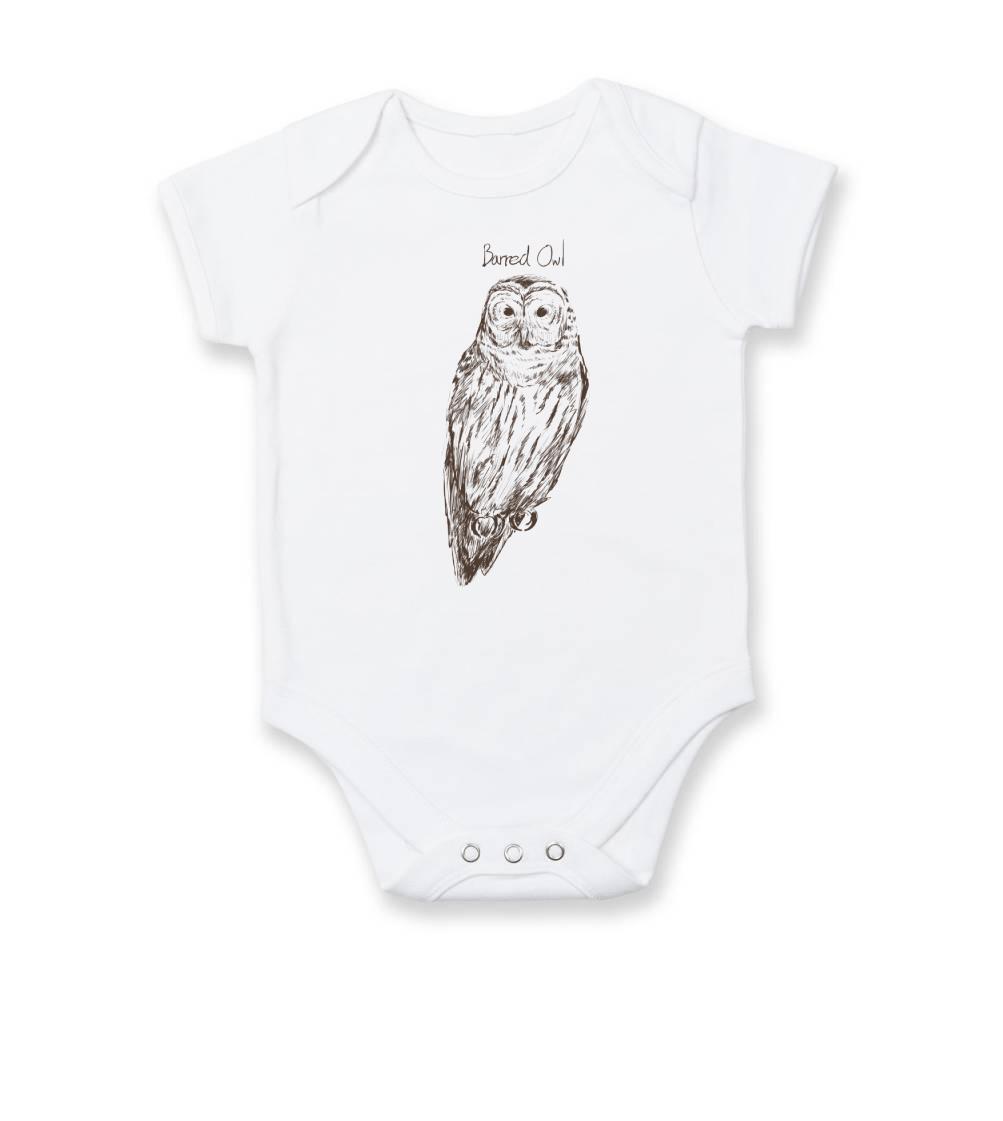 Tričká so zvieratami - Sova pásikavá  Barred owl - Body dojčenské s krátkym rukávom