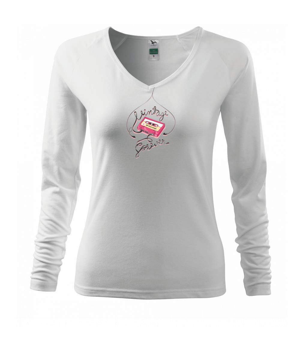 Hudobné tričká - Vintage forever kazeta - Tričko dámske Elegance