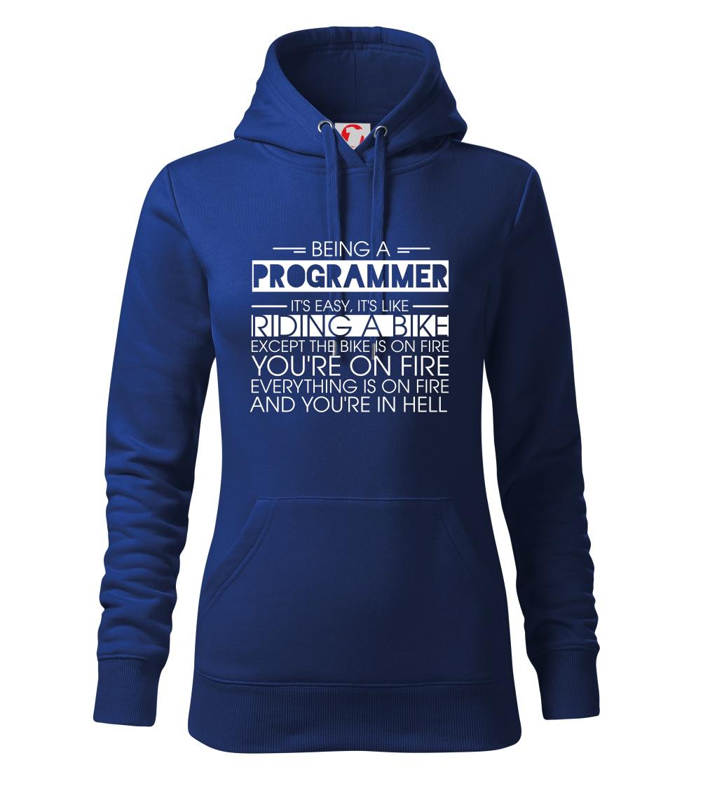 Vtipné tričká do práce - Being a programmer - bike - Mikina dámská Cape s kapucí