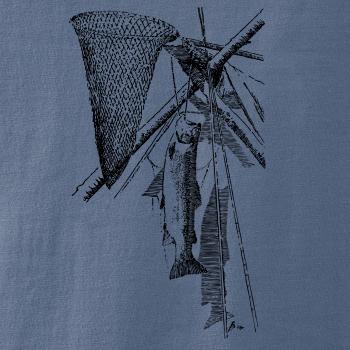 Kreslený podberák a chytená ryba