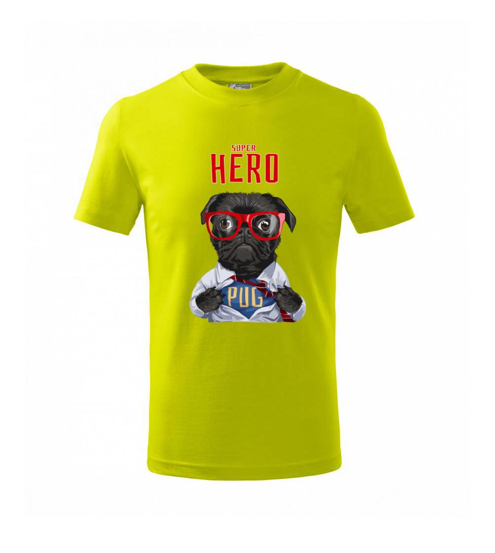 Mops na tričku - Mops - Pug Superhero - Tričko detské bavlnené