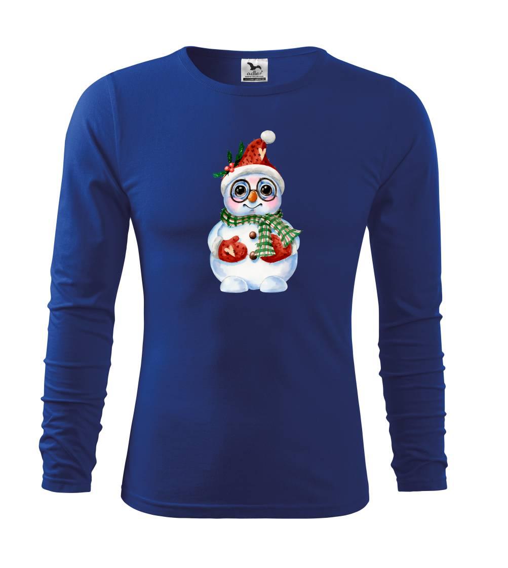 Vianočné tričká - Snehuliak kreslený s okuliarmi - Tričko detské Long Sleeve