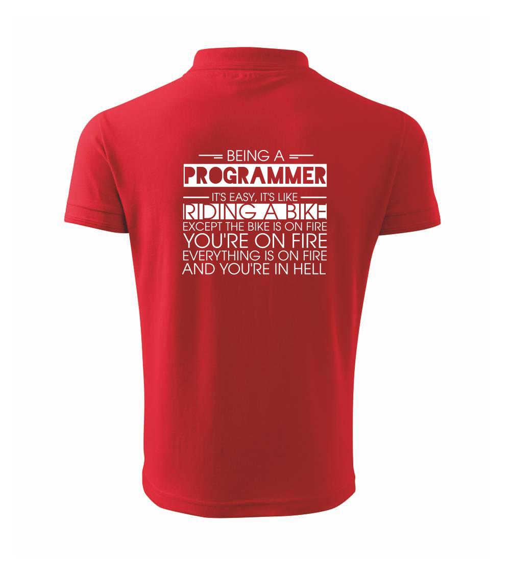 Vtipné tričká do práce - Being a programmer - bike - Polokošeľa pánska Pique Polo 203