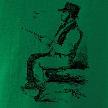 Kreslený pán s klobúkom na rybách