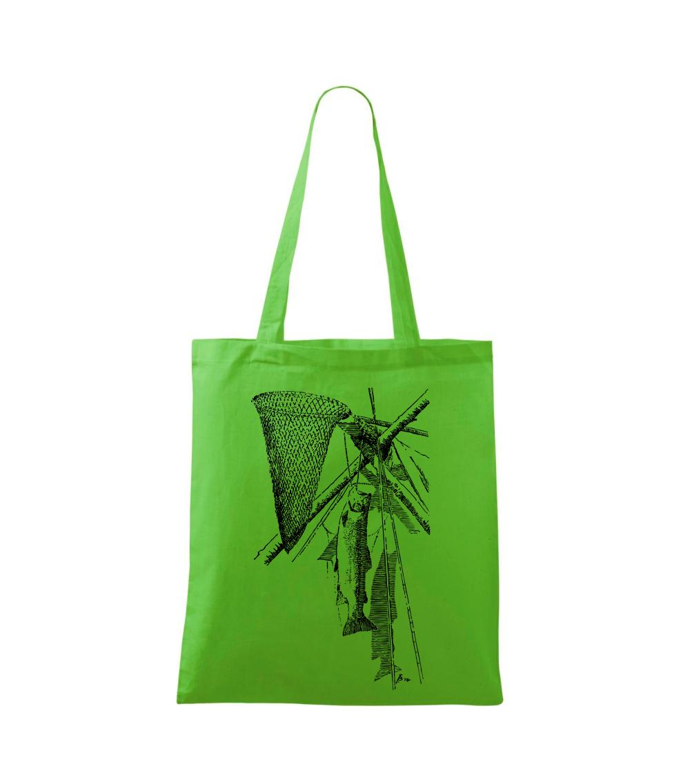 Kreslený podberák a chytená ryba