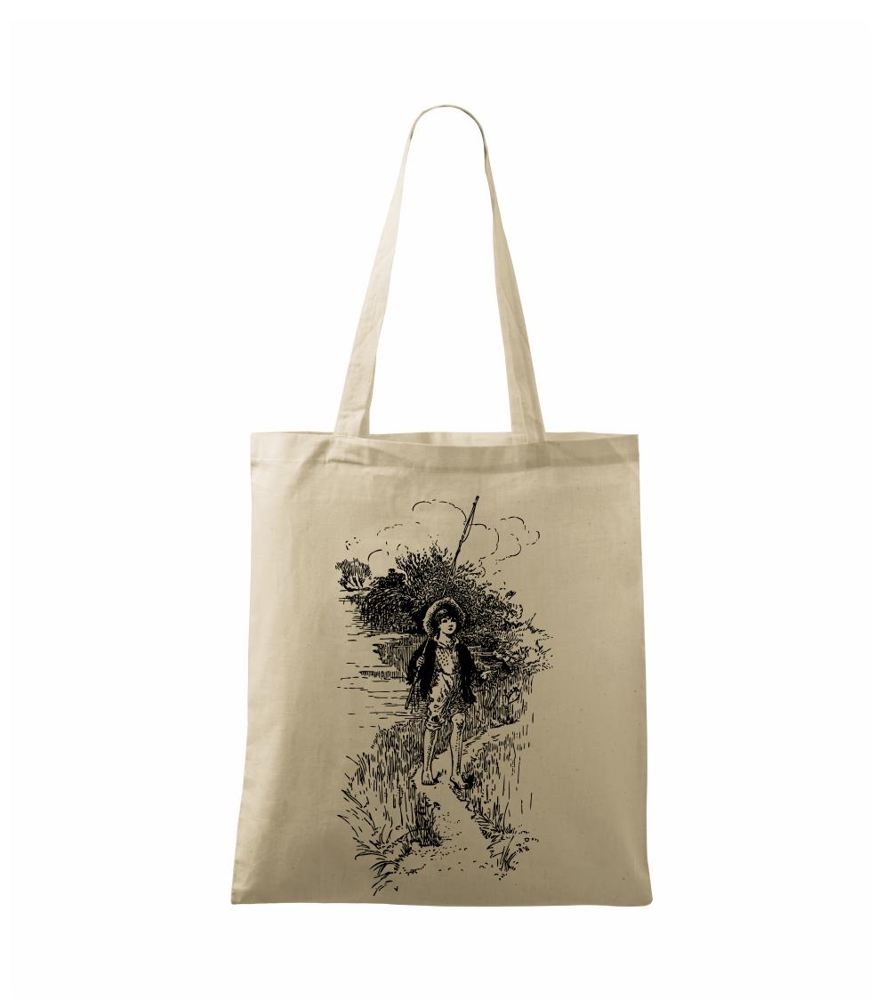 Kreslený chlapec s prútom