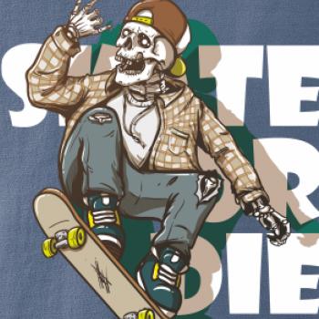 Skull riding skateboard