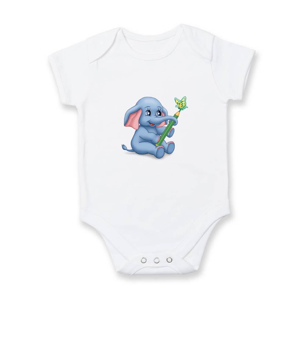 Tričká so zvieratami - Slon s pastelkou (Hana-creative) - Body dojčenské s krátkym rukávom